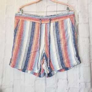 PER SE Linen-Blend Pull-on Striped Shorts Large